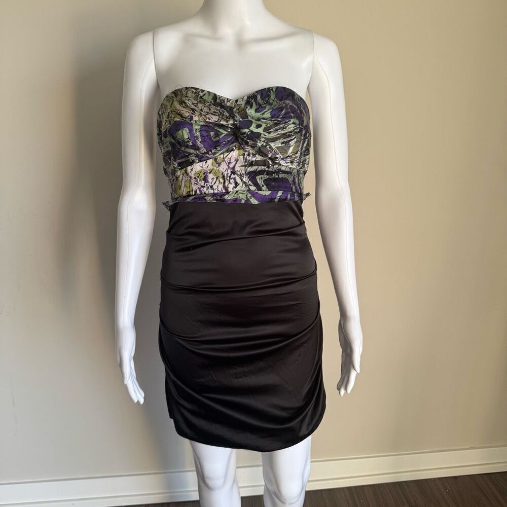 Vintage Rubber Ducky Strapless Satin Ruched Dress